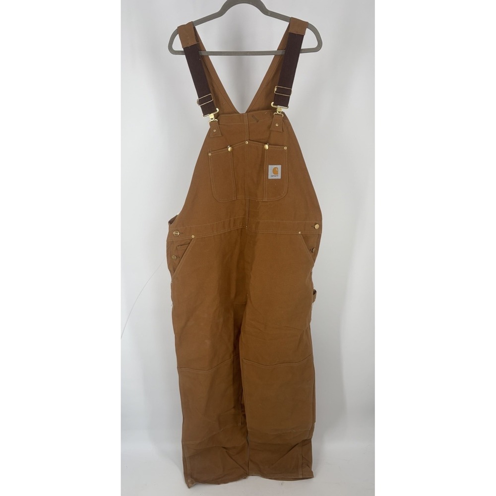 Vintage 1990s Carhartt 6FB Duck Bib Overalls Made in USA 44x32 Brown Workwear